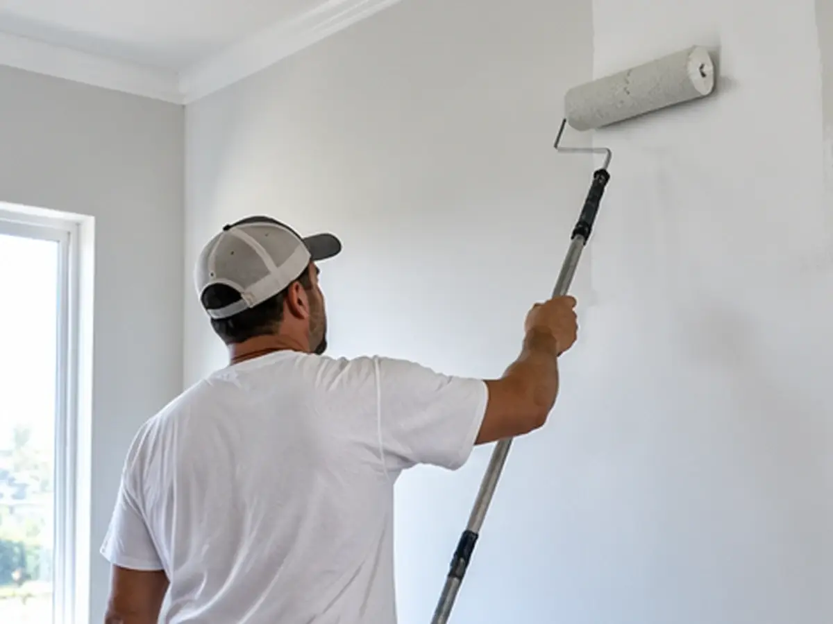 Interior wall painting with a roller