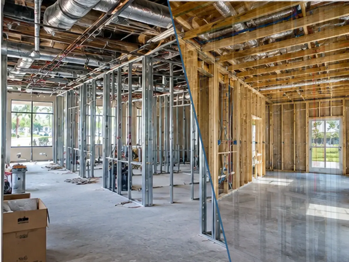 Commercial partition framing and rough-in during a tenant build-out