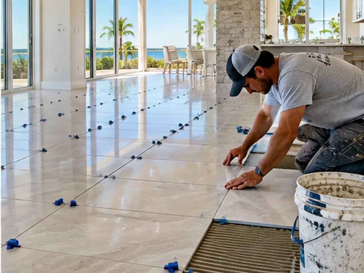Floor tile installation with spacing and alignment