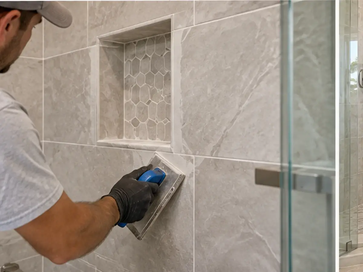 Grout and finish work on installed wall tile