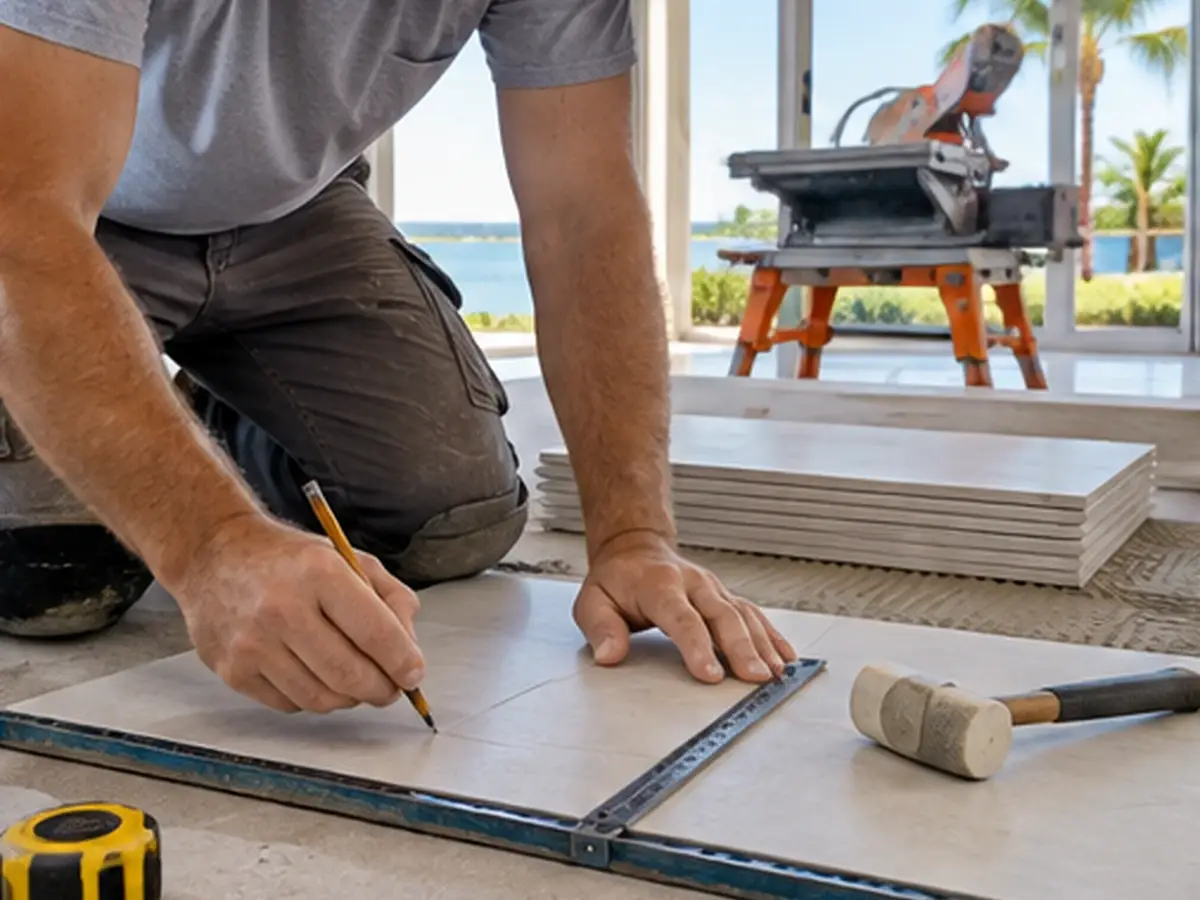 Measuring and cutting tile for an interior project