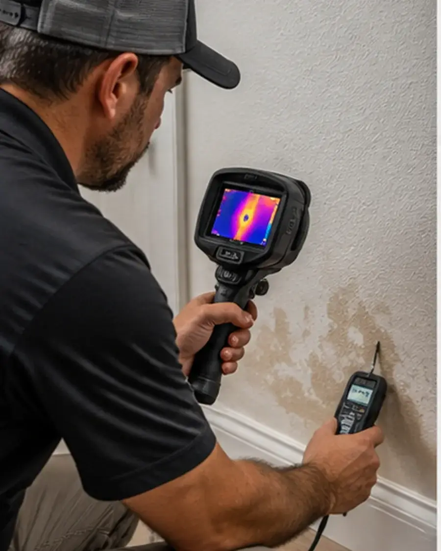 Thermal and moisture inspection of a water-affected wall